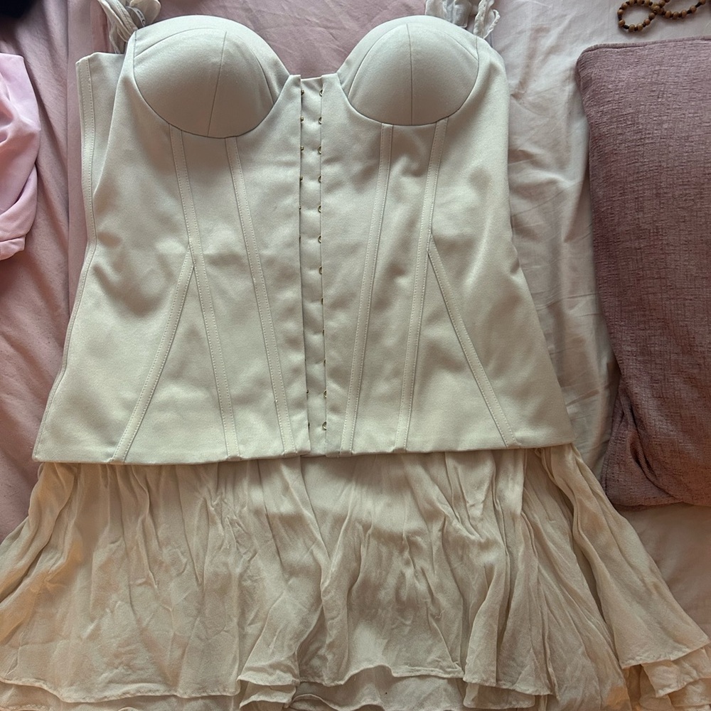 Miss Circle Cream Mini Dress with Corset Bustier